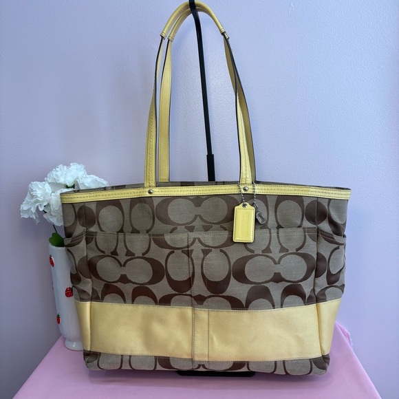 Coach 2010 Yellow Signature Diaper Bag Weekender Work Tote F13803 EUC - Picture 1 of 8
